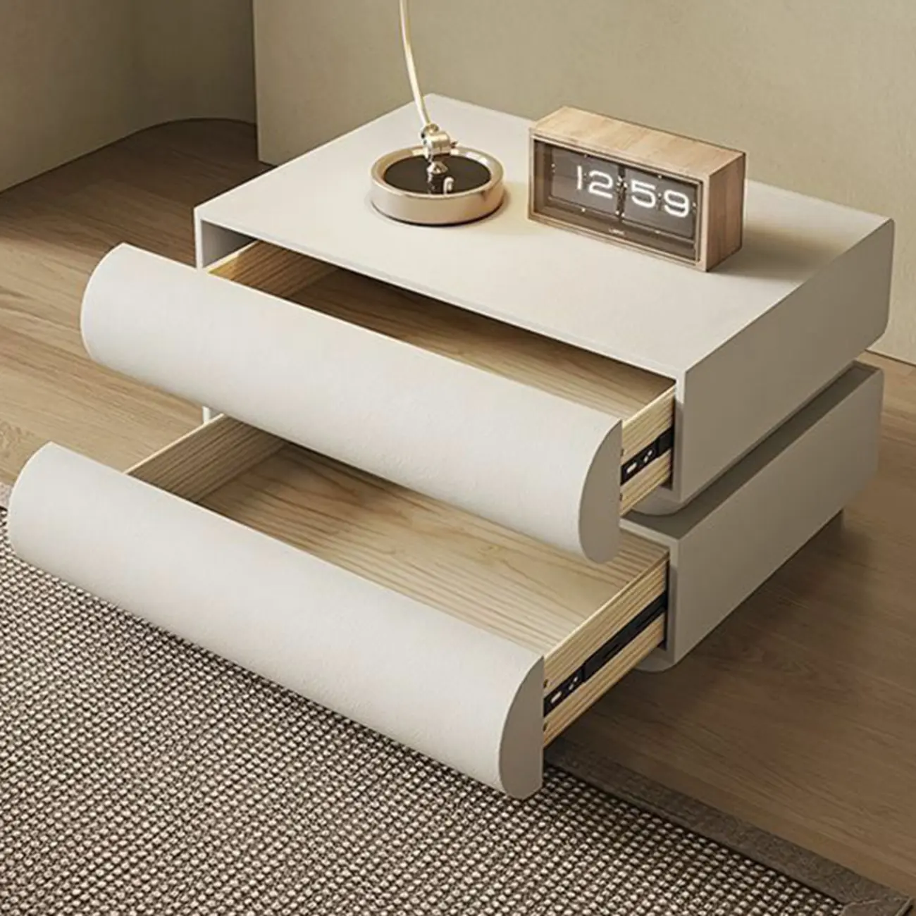 Modern White Pine Wood Leather 2-Drawer Nightstand Image - 2 | homeyfad