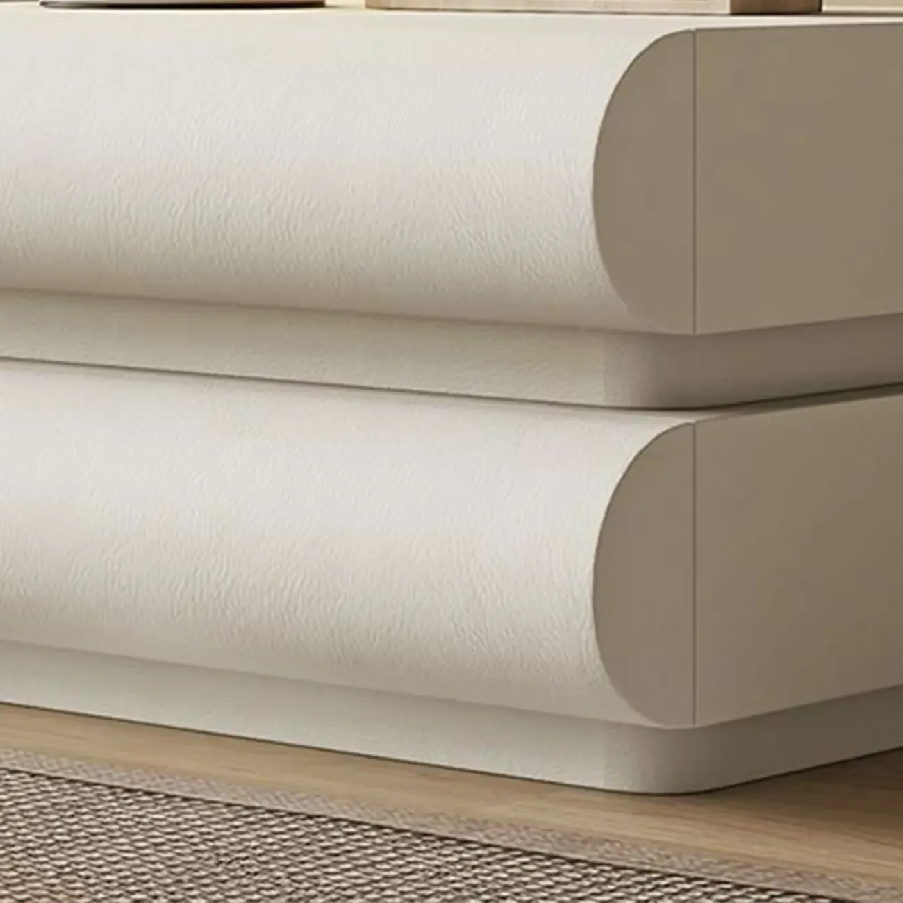 Modern White Pine Wood Leather 2-Drawer Nightstand Image - 7