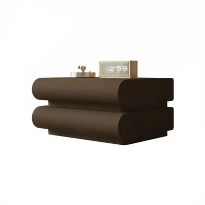 Modern White Pine Wood Leather 2-Drawer Nightstand Image - 23