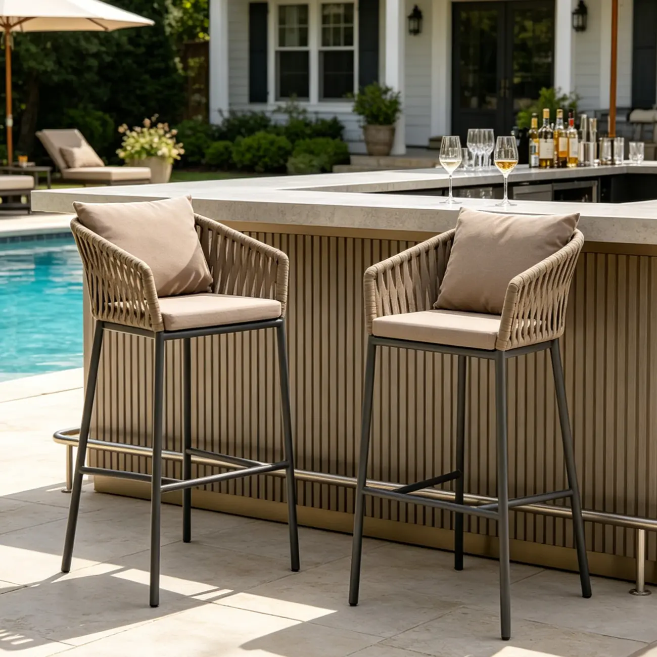 Bohemian Cushioned Rattan Back Counter Stools With Pillow Image - 1 | homeyfad