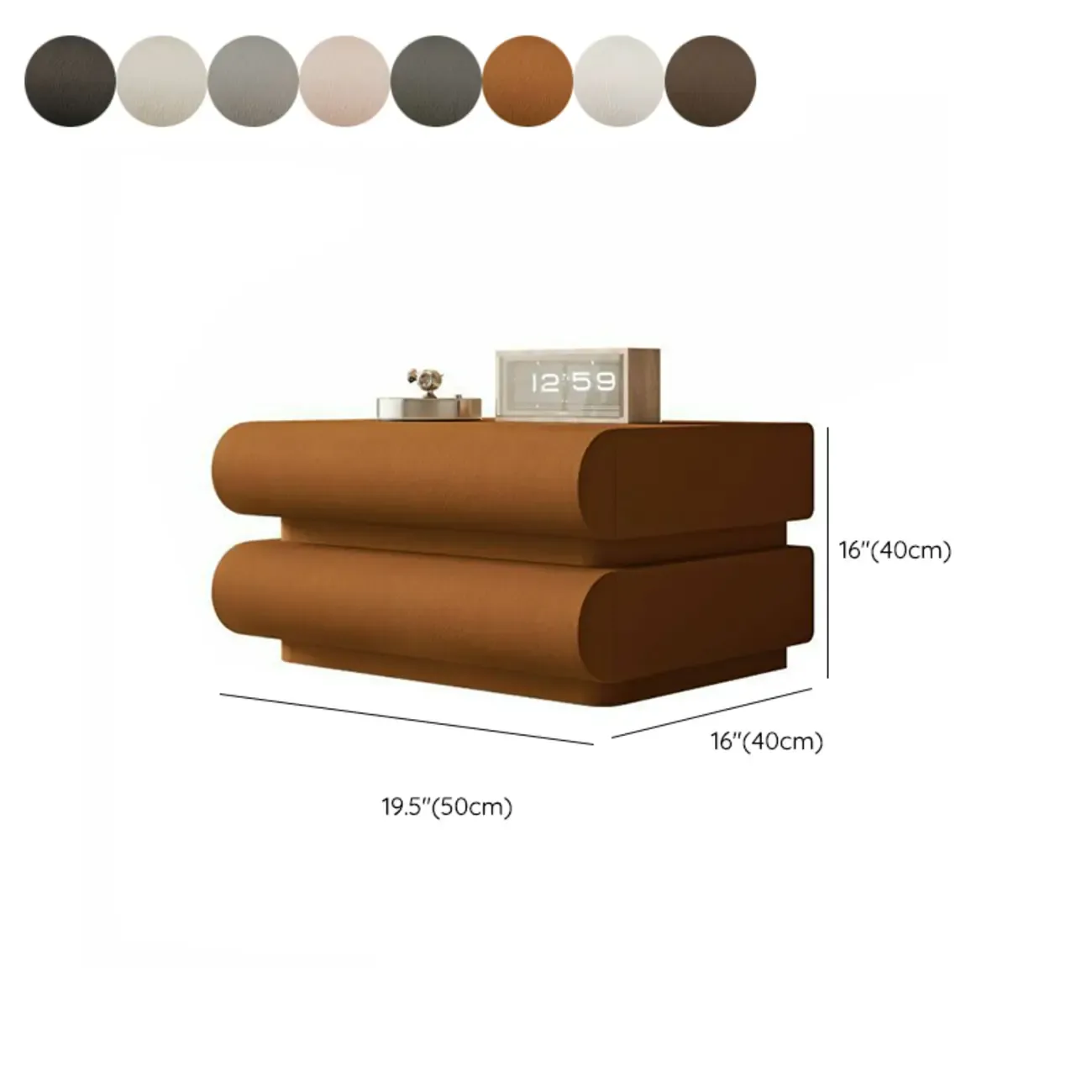 Modern White Pine Wood Leather 2-Drawer Nightstand #size