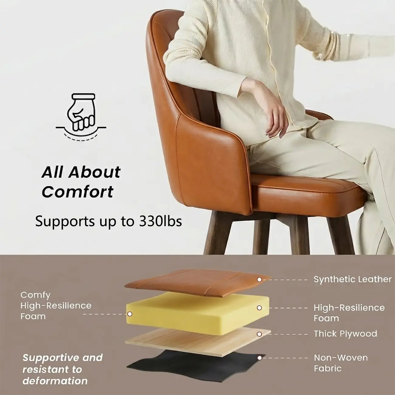 Swivel Mid Century Modern Counter Stools Bouclé & Faux Leather Image - 6 | homeyfad