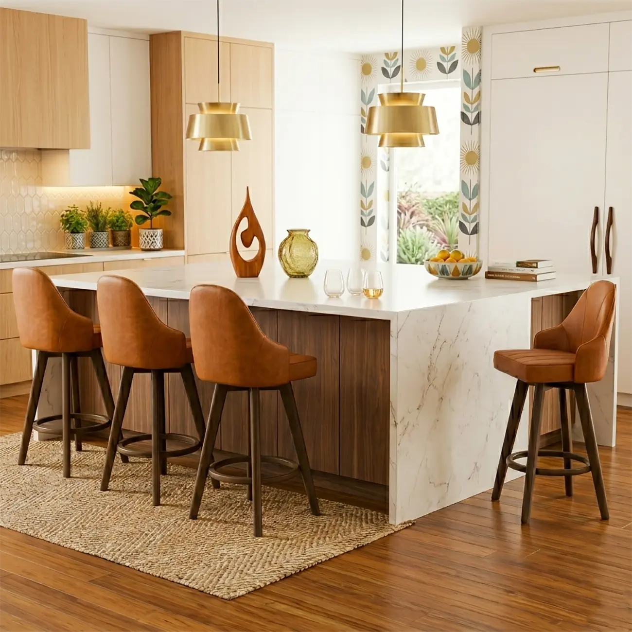 Swivel Mid Century Modern Counter Stools Bouclé & Faux Leather Image - 12 | homeyfad