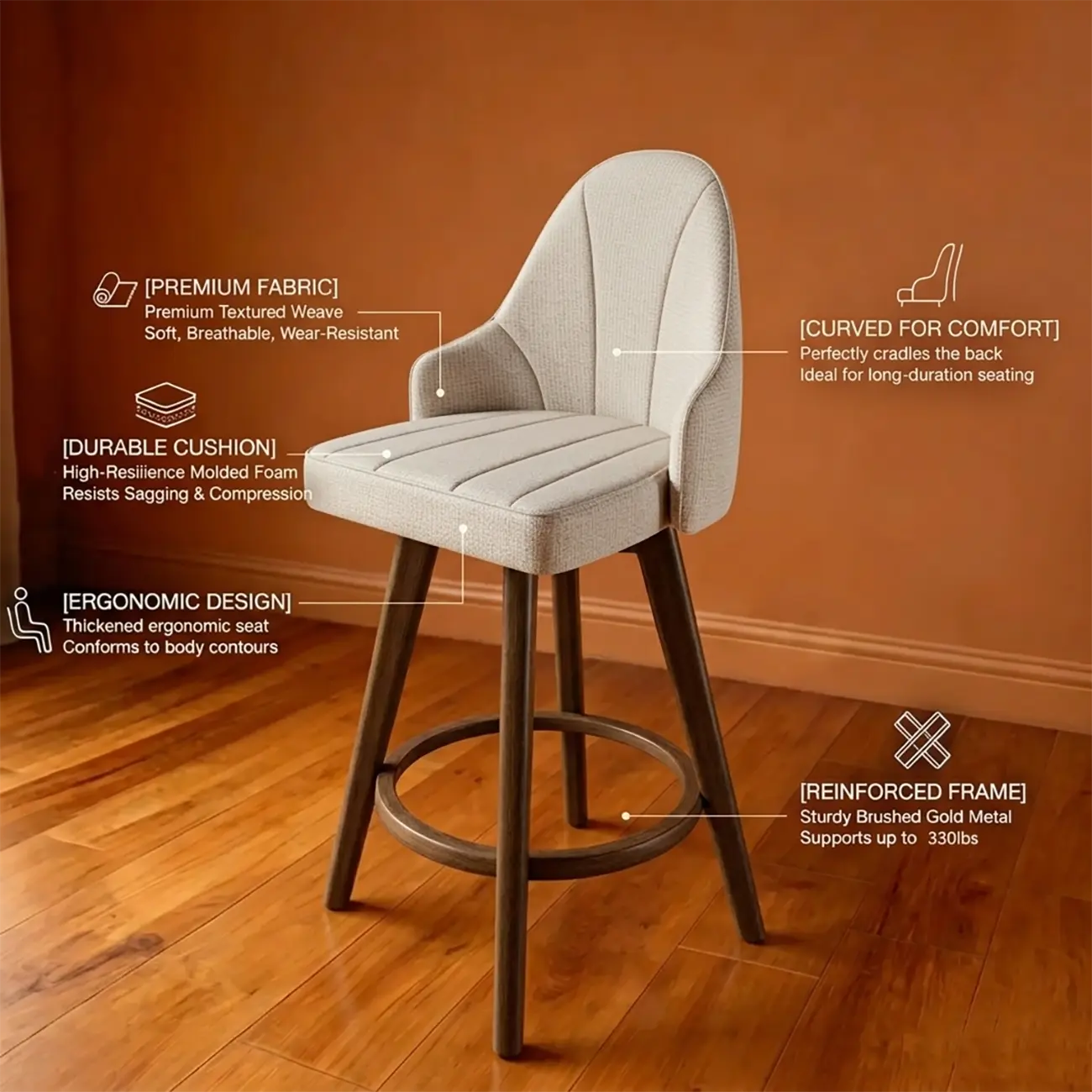 Swivel Mid Century Modern Counter Stools Bouclé & Faux Leather Image - 9 | homeyfad