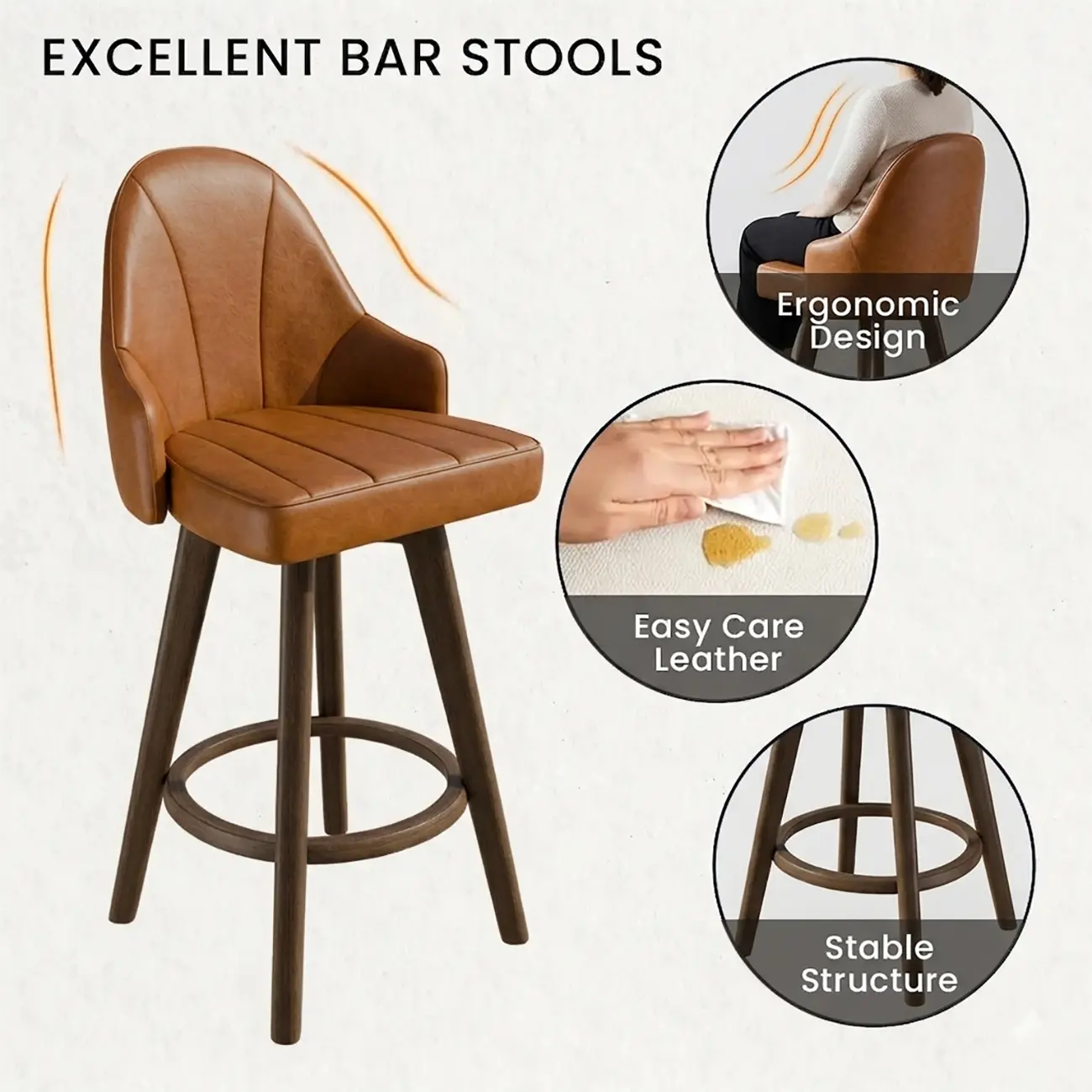 Swivel Mid Century Modern Counter Stools Bouclé & Faux Leather Image - 7 | homeyfad