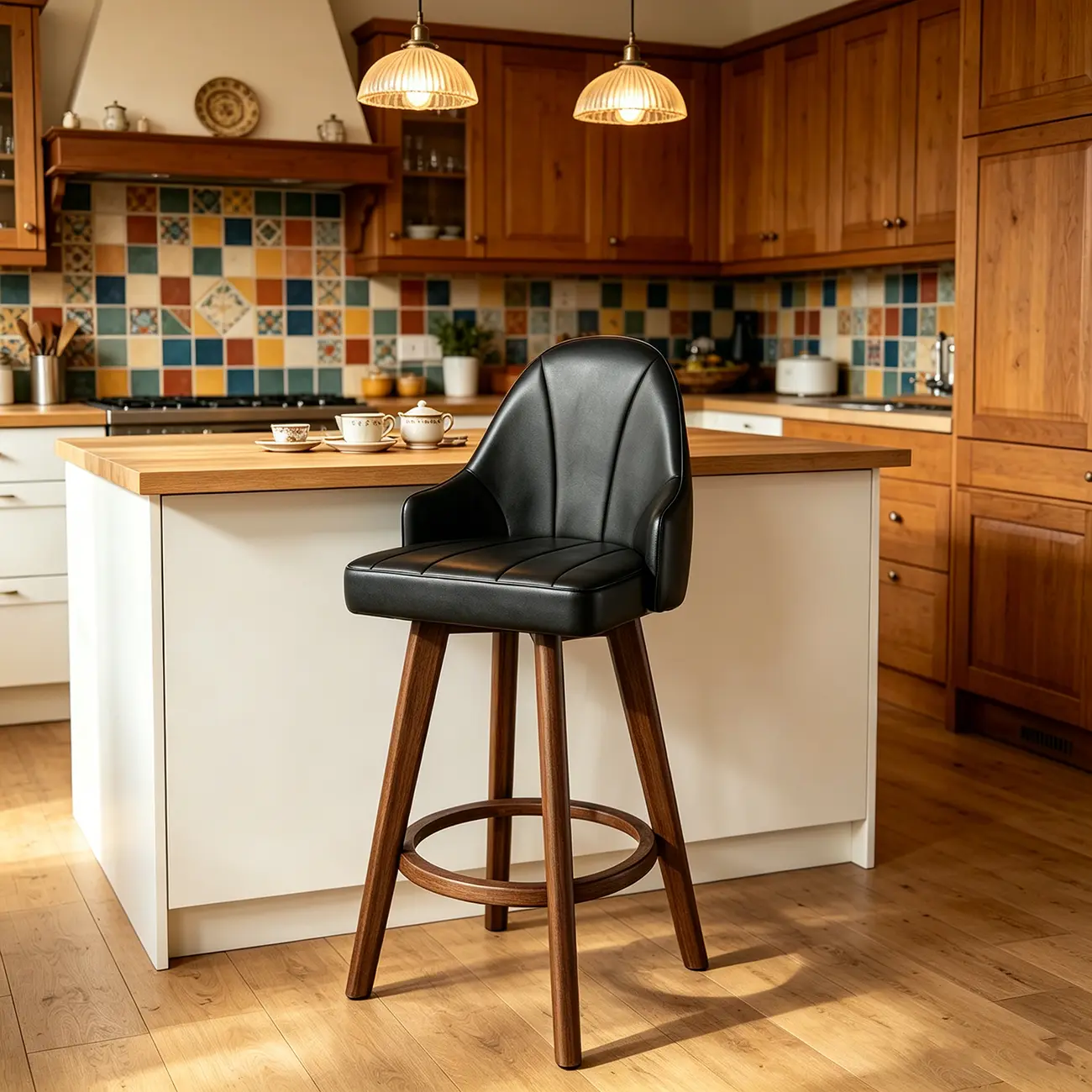 Swivel Mid Century Modern Counter Stools Bouclé & Faux Leather Image - 11 | homeyfad