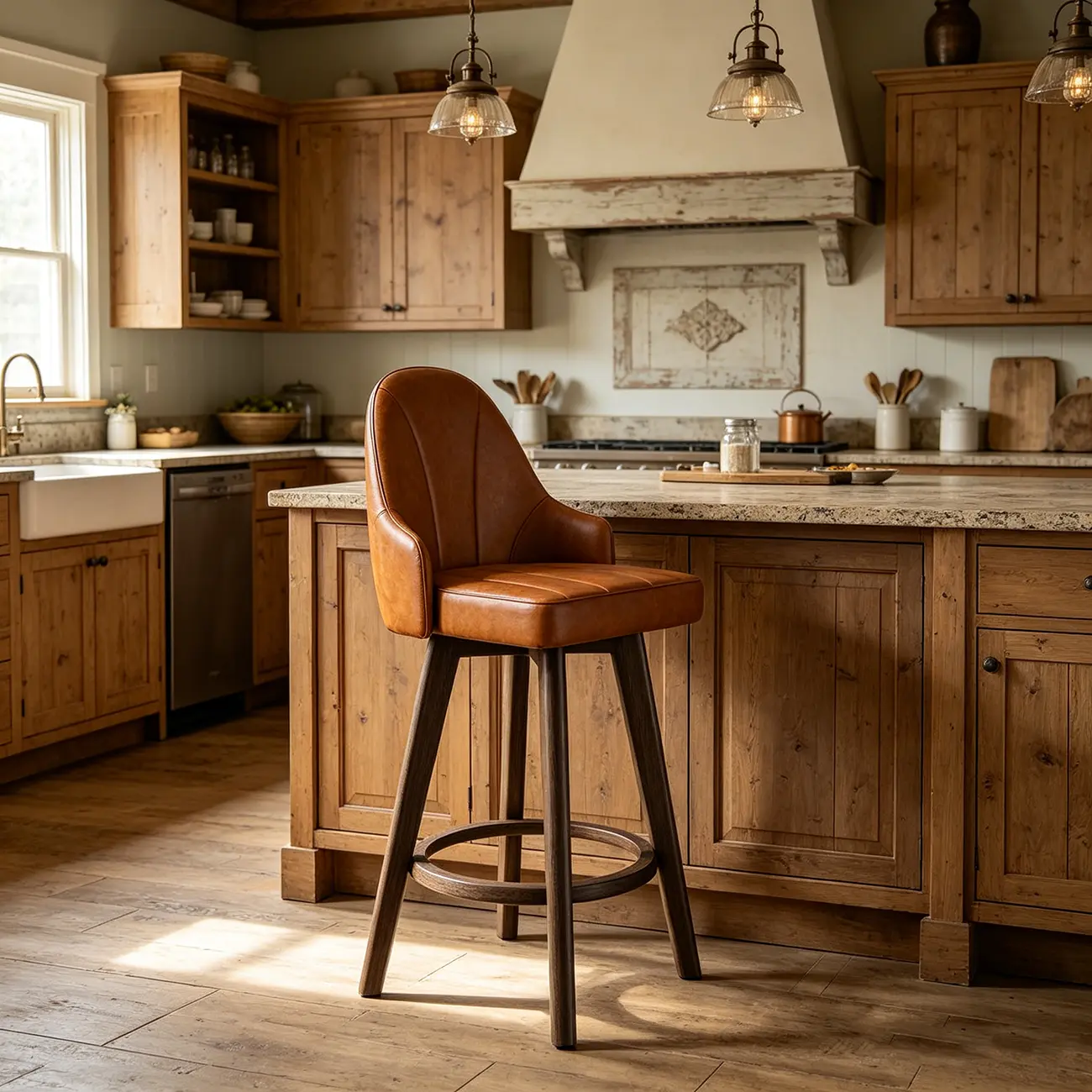 Swivel Mid Century Modern Counter Stools Bouclé & Faux Leather Image - 2 | homeyfad