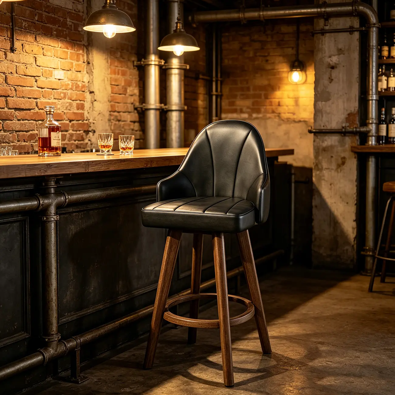 Swivel Mid Century Modern Counter Stools Bouclé & Faux Leather Image - 3 | homeyfad
