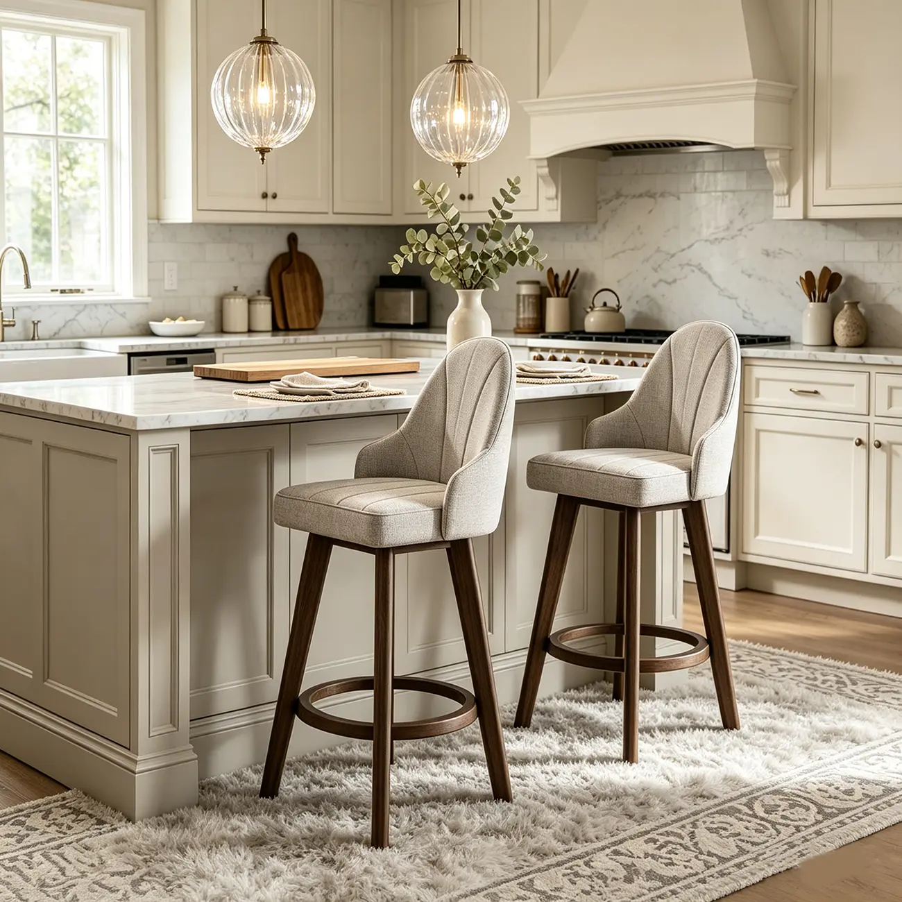 Swivel Mid Century Modern Counter Stools Bouclé & Faux Leather Image - 4 | homeyfad