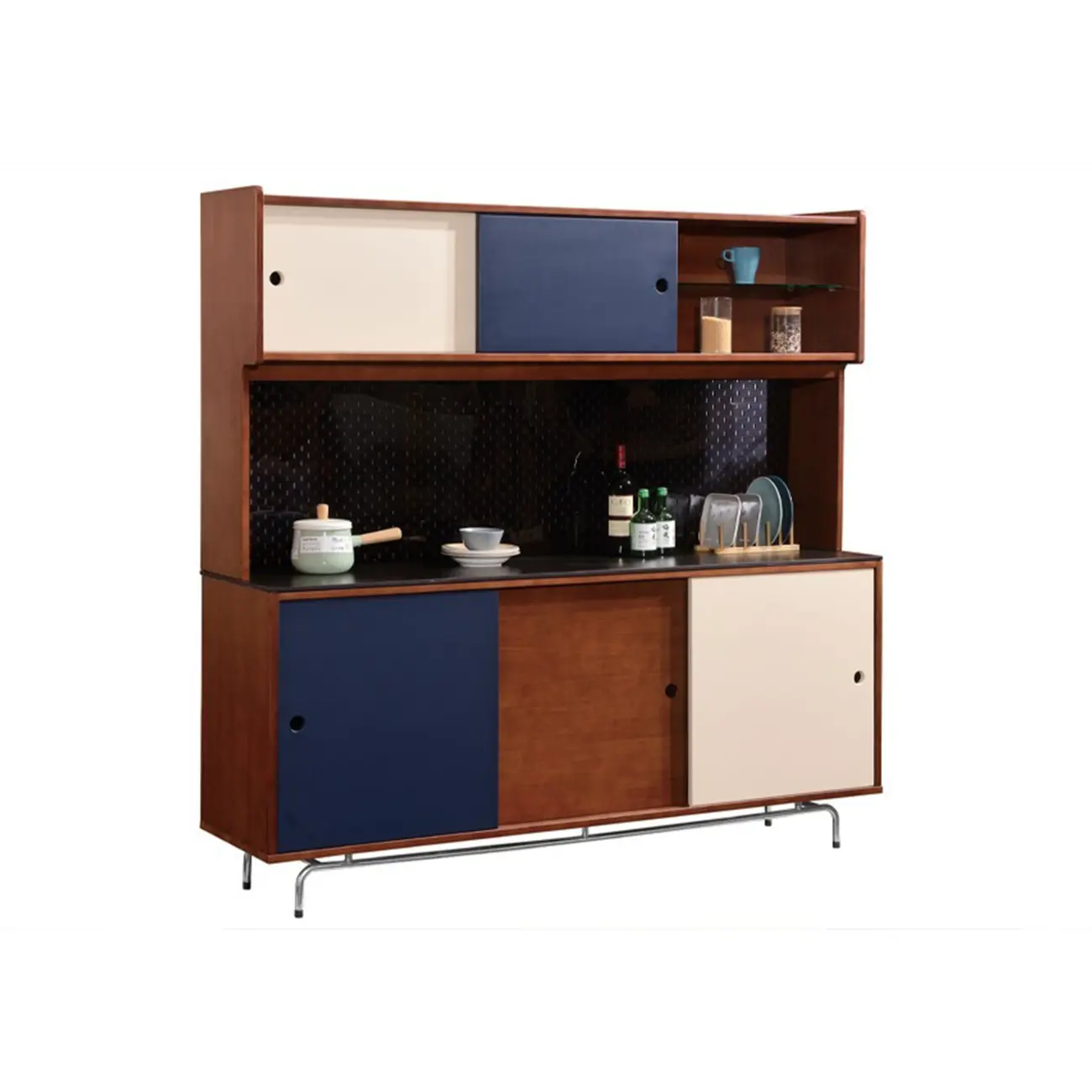 Mid-Century Modern Wood Sideboard with Stone Top and Storage Image - 13 | homeyfad