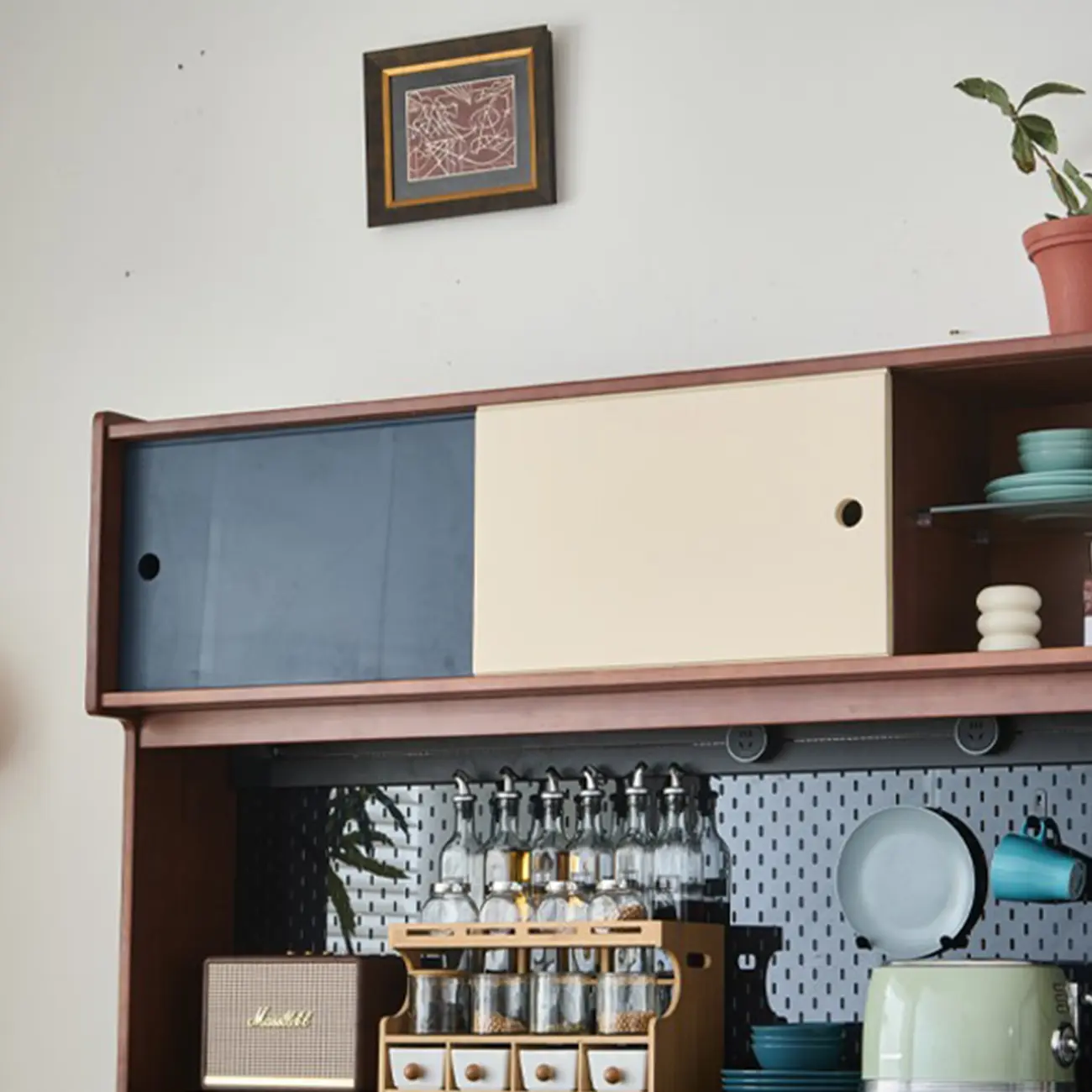 Mid-Century Modern Wood Sideboard with Stone Top and Storage Image - 5 | homeyfad