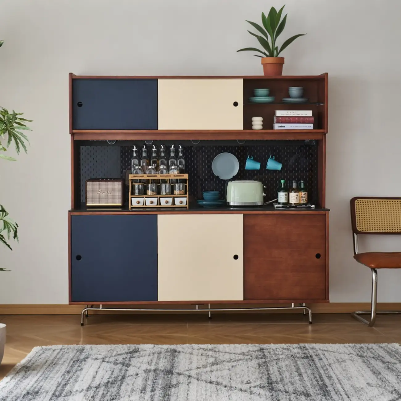 Mid-Century Modern Wood Sideboard with Stone Top and Storage Image - 12 | homeyfad