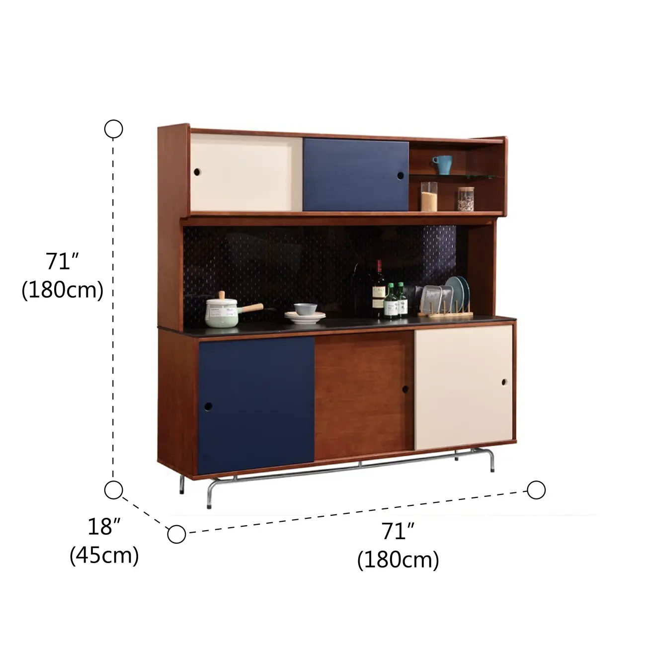 Mid-Century Modern Wood Sideboard with Stone Top and Storage #size | homeyfad