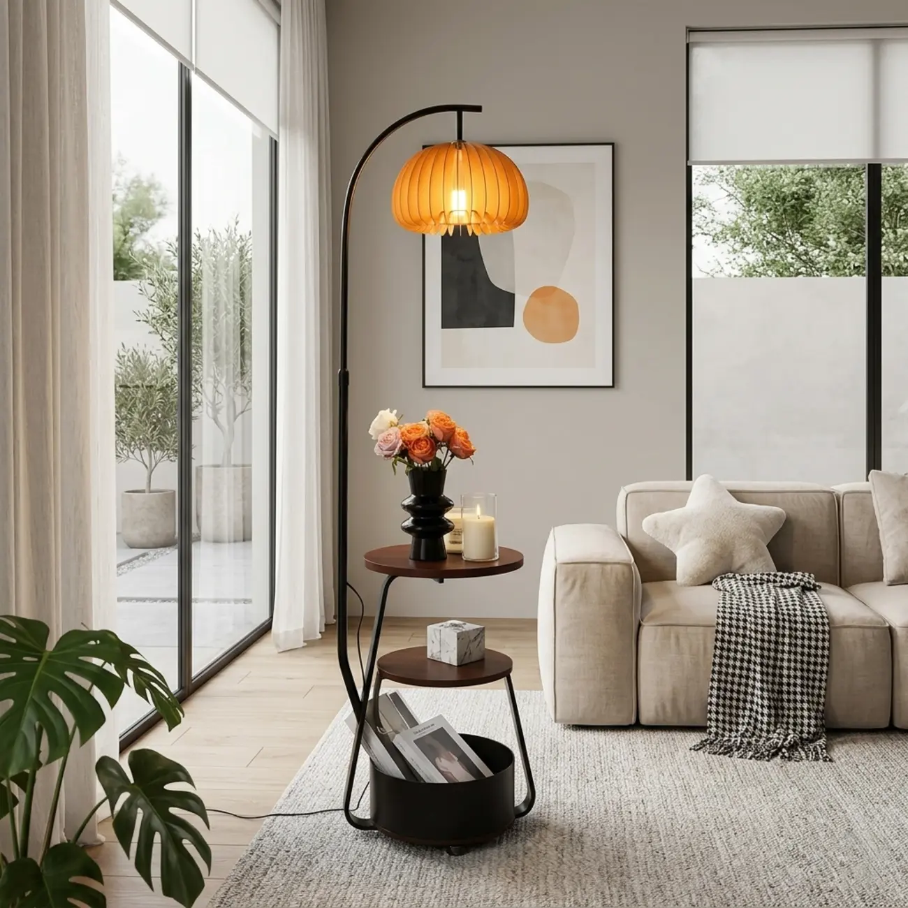 Mid Century Modern 3-layer Shelves Geometric Floor Lamp Image - 3 | homeyfad