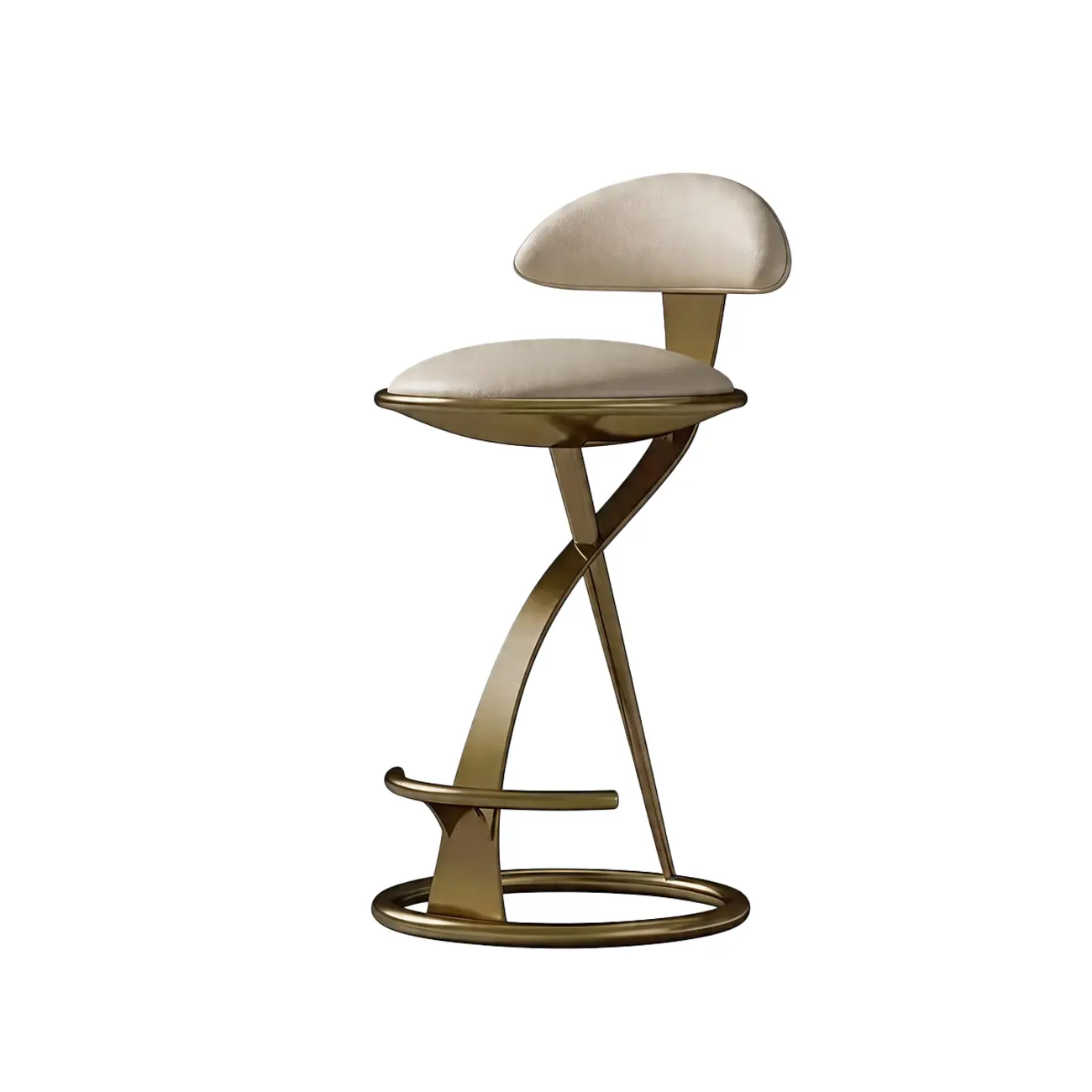 Luxury Gold Metal Frame Sleek Beige Leather Bar Stool Image - 13 | homeyfad