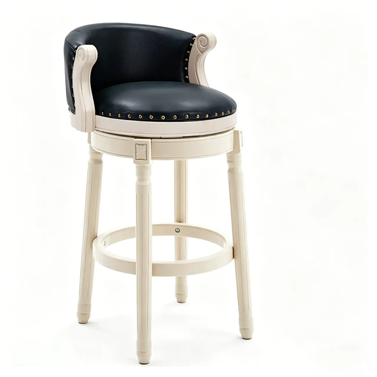 Solid Wood Genuine Leather Swivel Counter Height Bar Stools Image - 40 | homeyfad