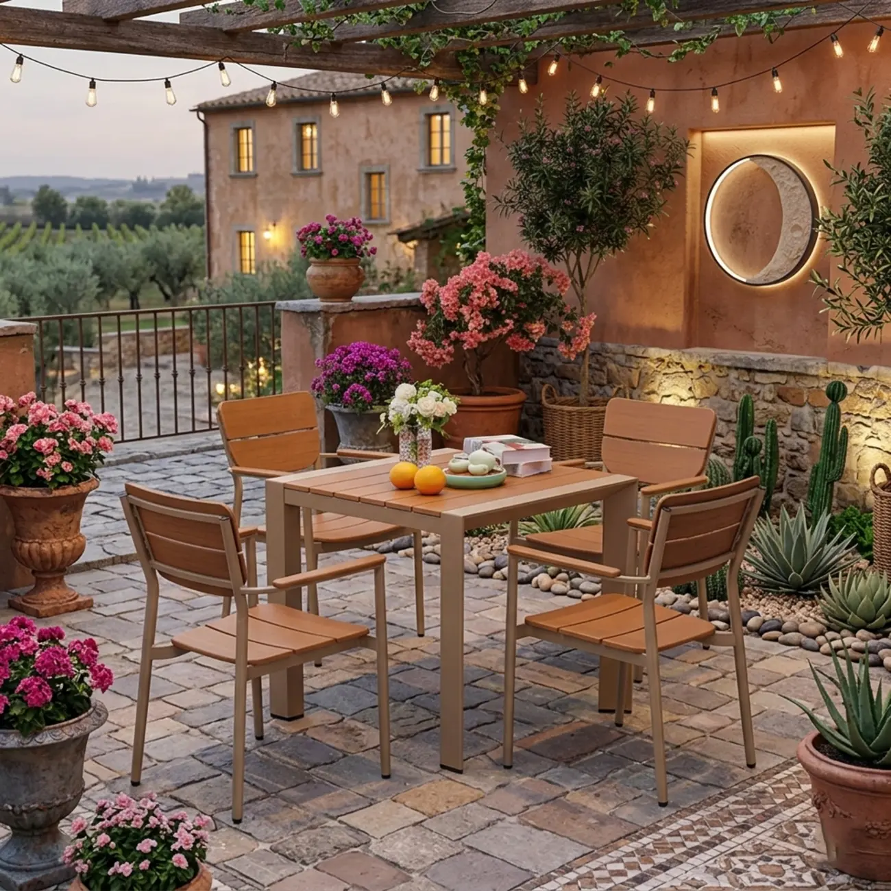 5 Piece Minimalist Wood Metal Patio Dining Set Image - 1 | homeyfad