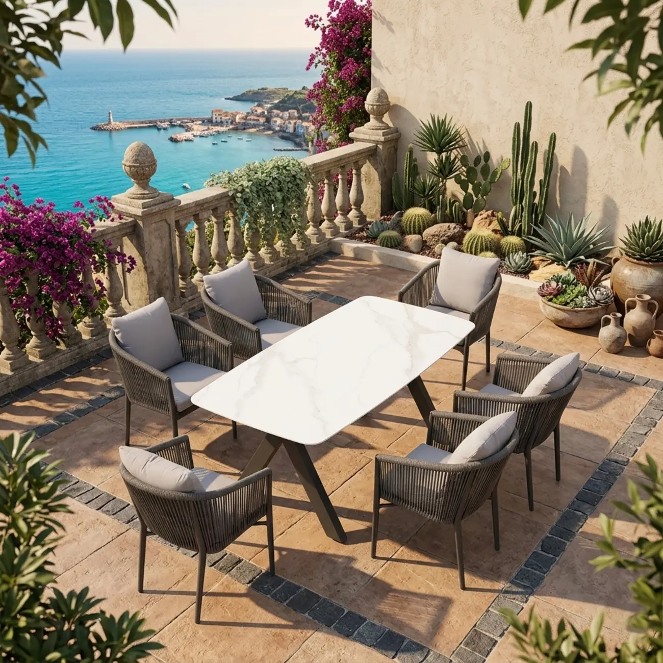 Weather-proof Patio Set With Cushioned Woven Rope Chairs Image - 2 | homeyfad