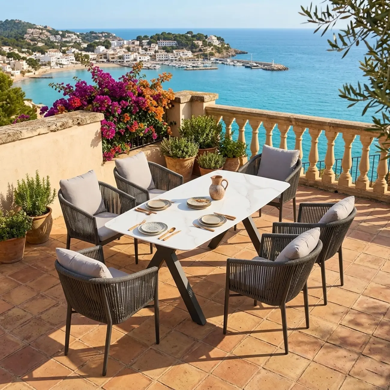 Weather-proof Patio Set With Cushioned Woven Rope Chairs Image - 1 | homeyfad