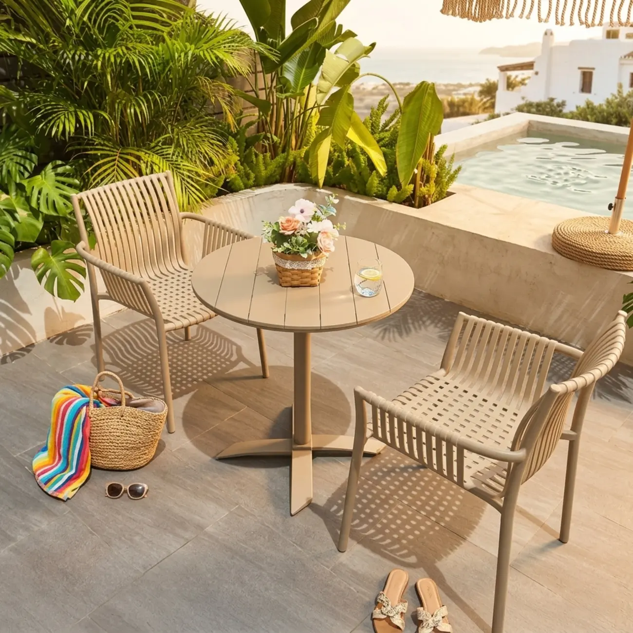 5 Piece Metal Beige Outdoor Dining Set Image - 1 | homeyfad