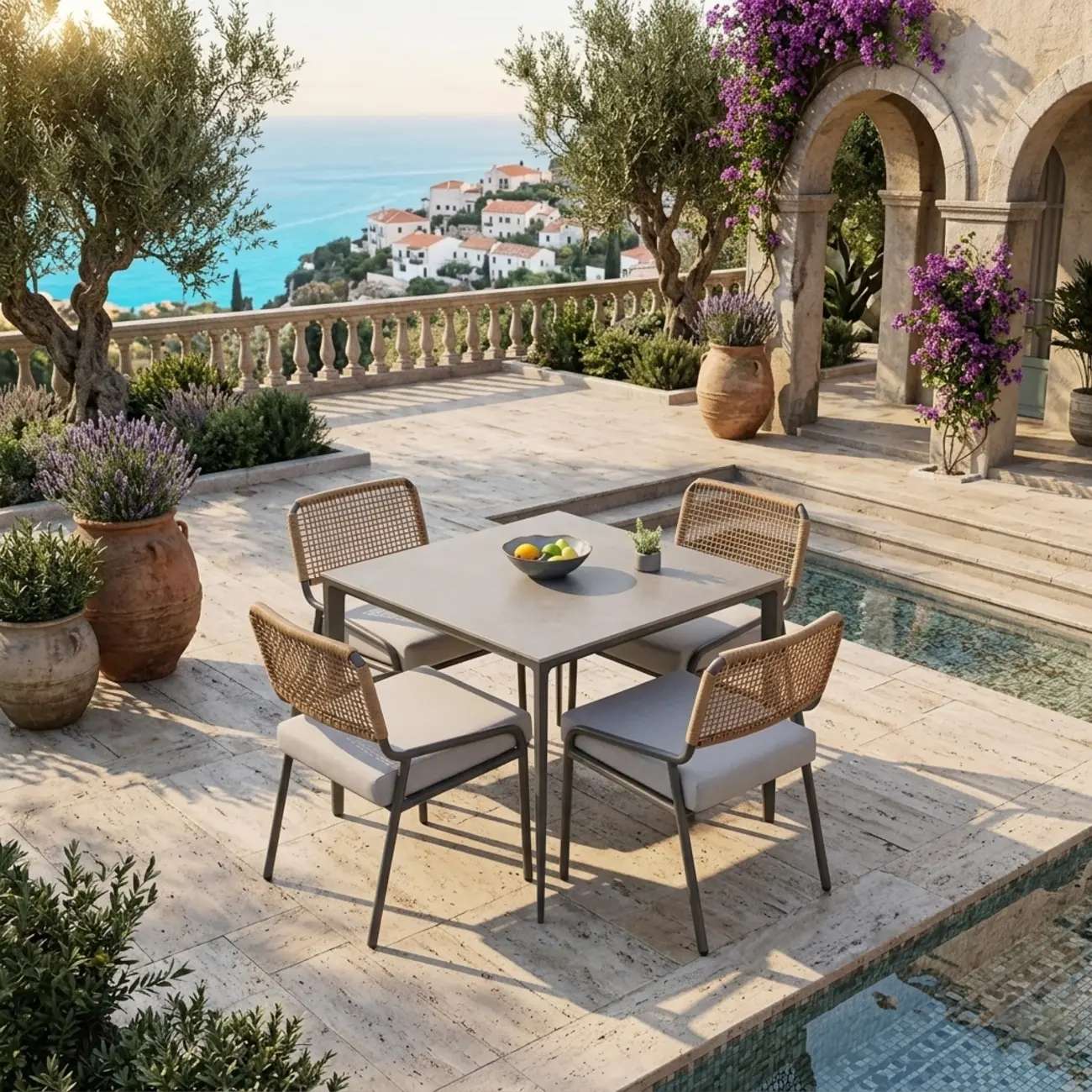 Outdoor Patio Dining Set Grey Sintered Stone Bistro Table Image - 3 | homeyfad