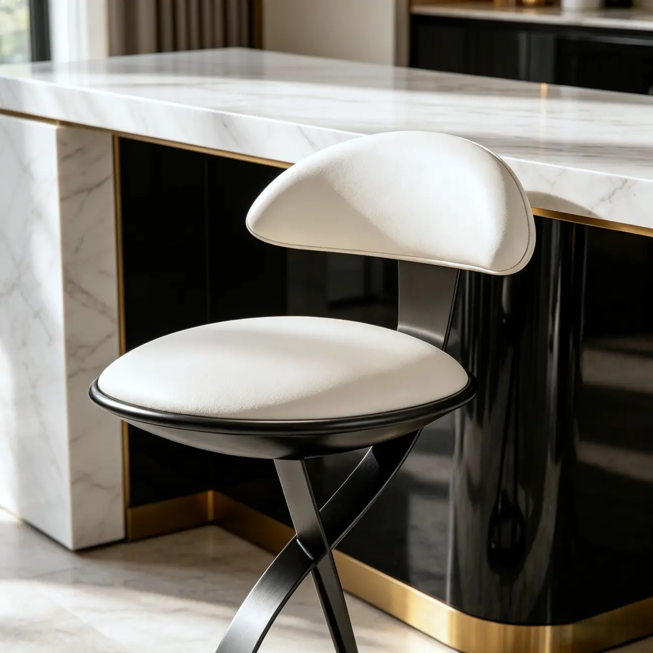 Luxury Gold Metal Frame Sleek Beige Leather Bar Stool Image - 8 | homeyfad