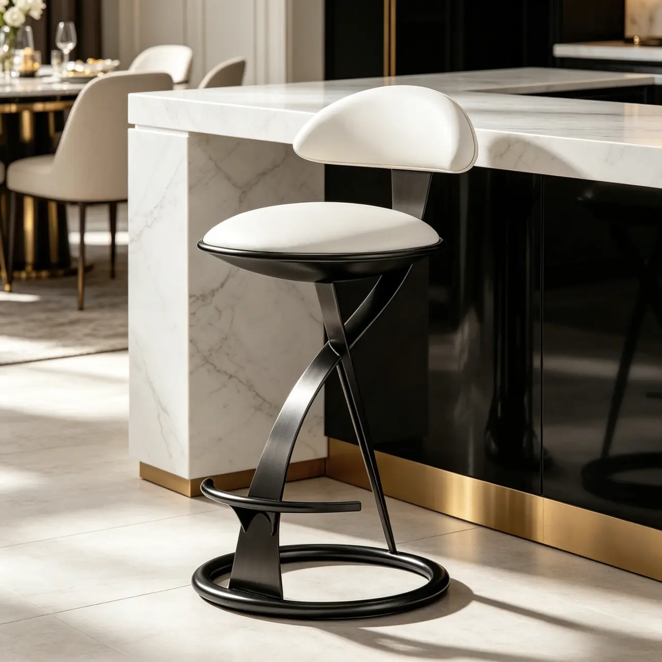 Luxury Gold Metal Frame Sleek Beige Leather Bar Stool Image - 7 | homeyfad