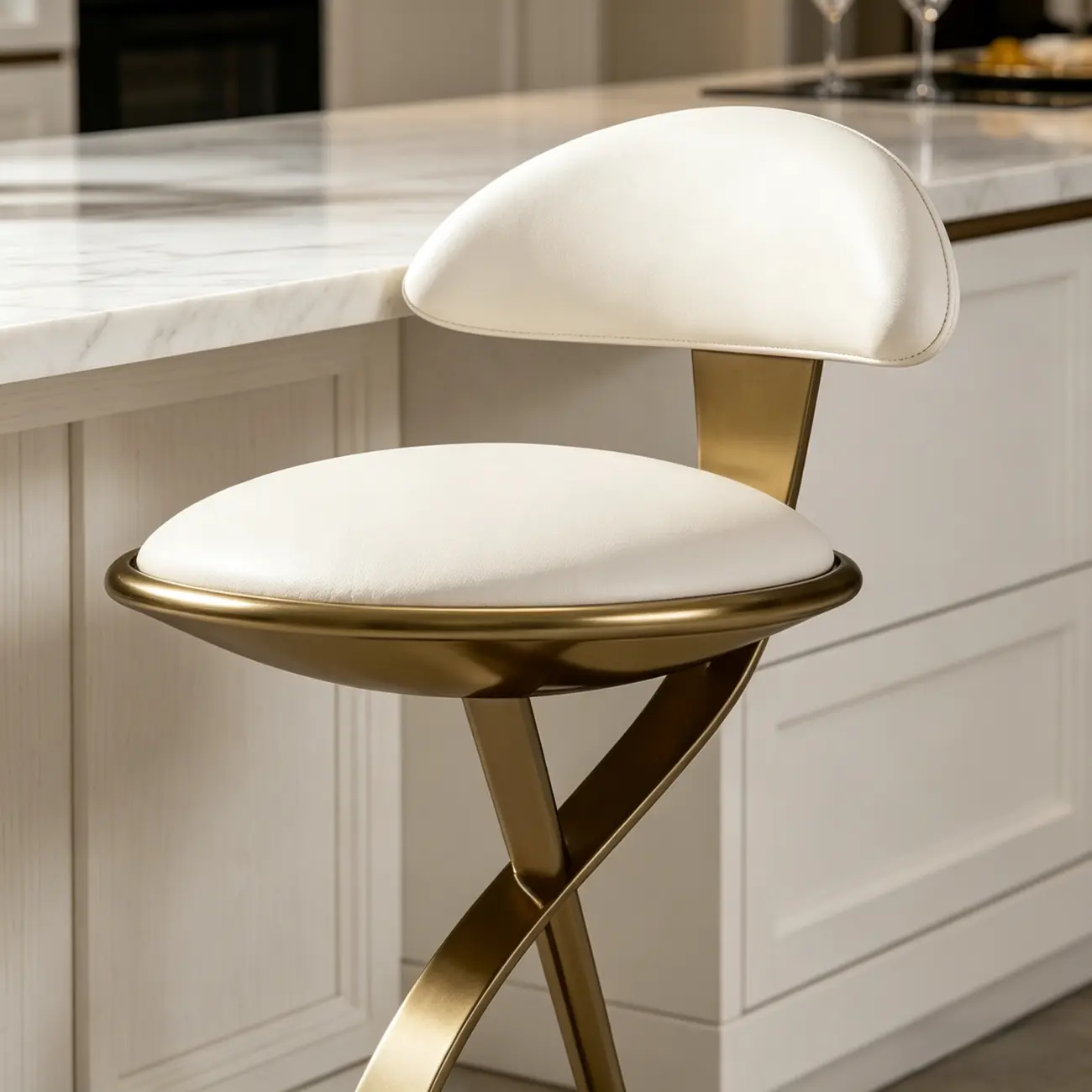 Luxury Gold Metal Frame Sleek Beige Leather Bar Stool Image - 6 | homeyfad
