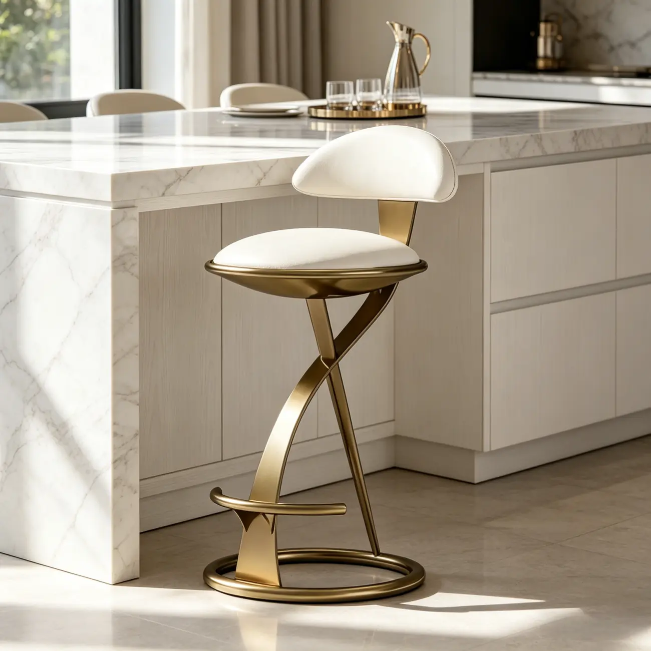 Luxury Gold Metal Frame Sleek Beige Leather Bar Stool Image - 5 | homeyfad