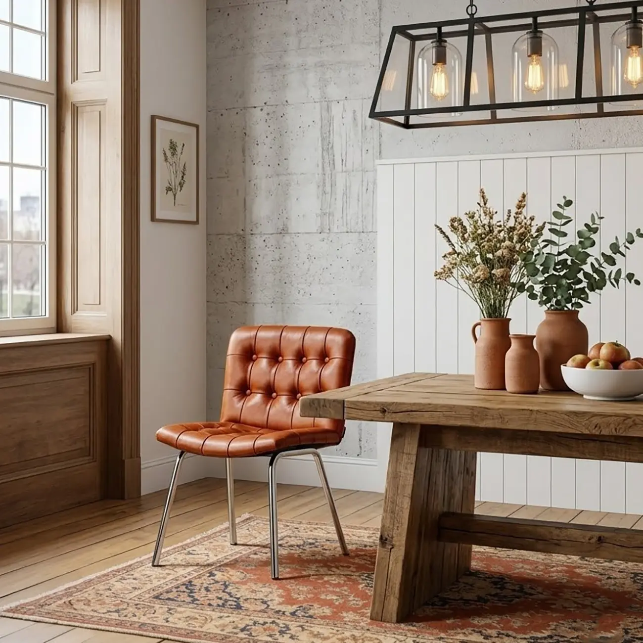 Industrial Modern Button-tufted Back Leather Dining Chairs Image - 6 | homeyfad