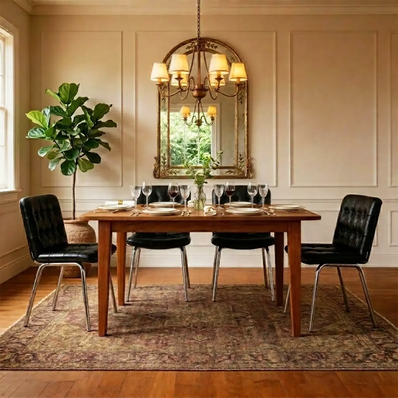 Industrial Modern Button-tufted Back Leather Dining Chairs Image - 8 | homeyfad