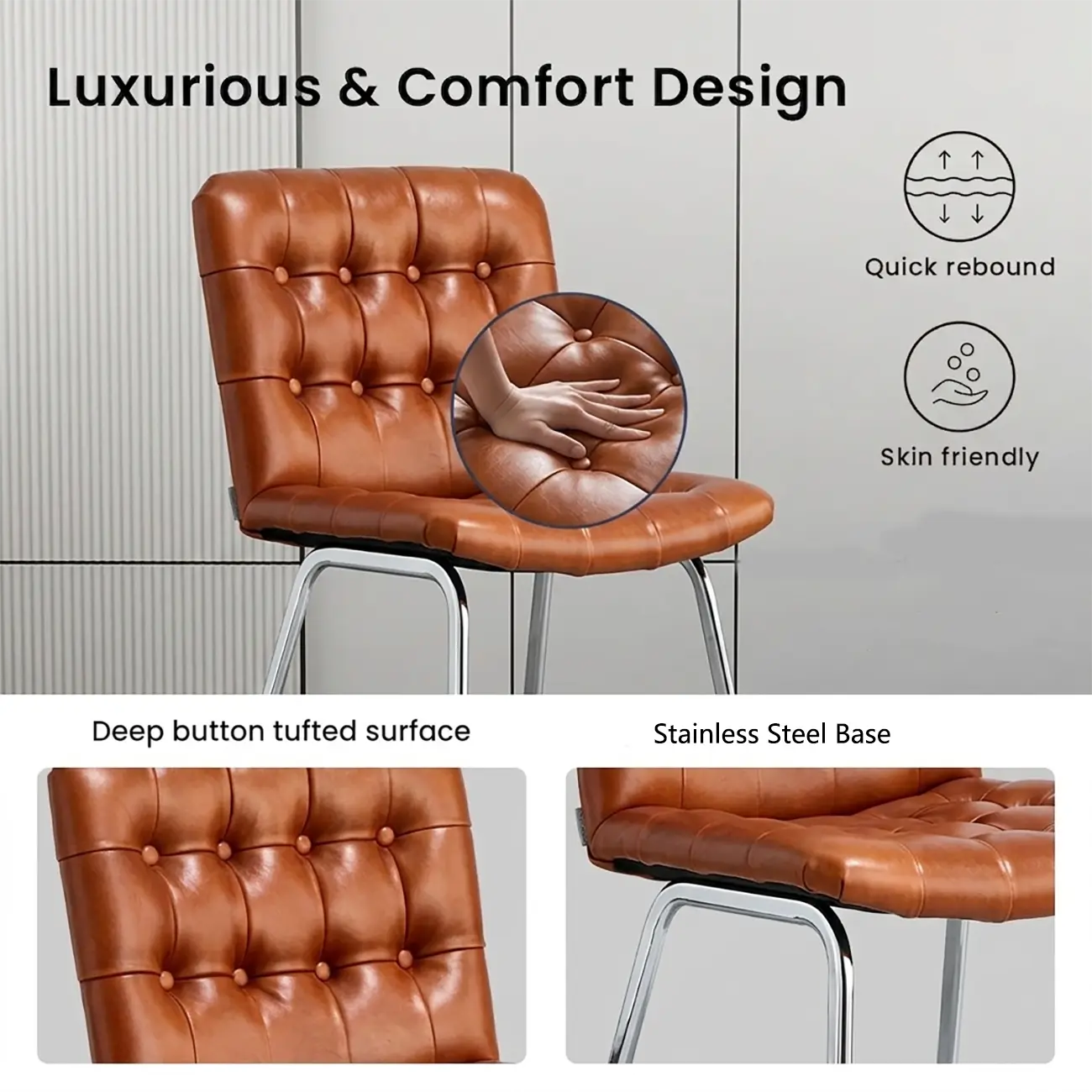 Industrial Modern Button-tufted Back Leather Dining Chairs Image - 5 | homeyfad