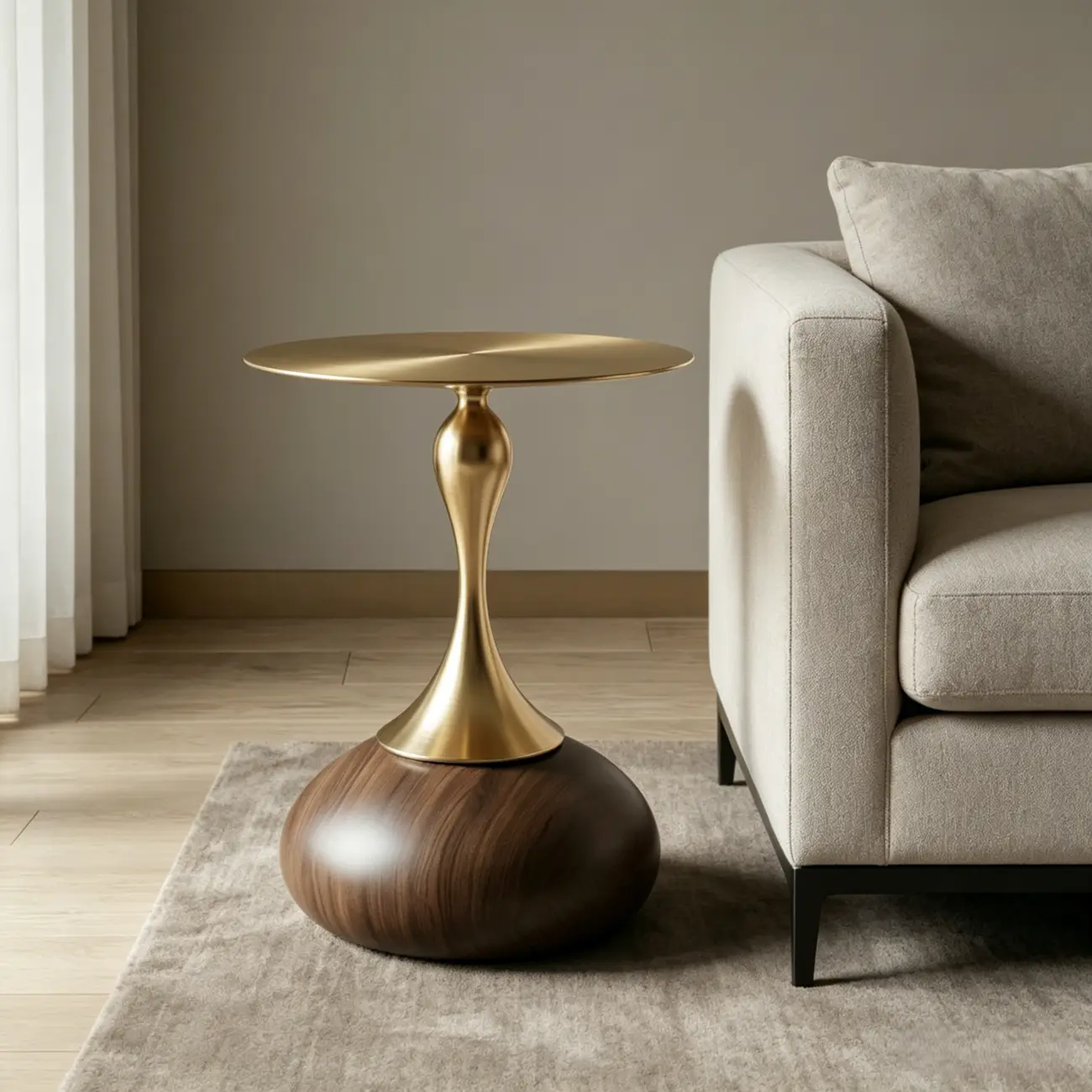 Glam Gold Stone Round Side Table for Living Room Image - 2 | homeyfad