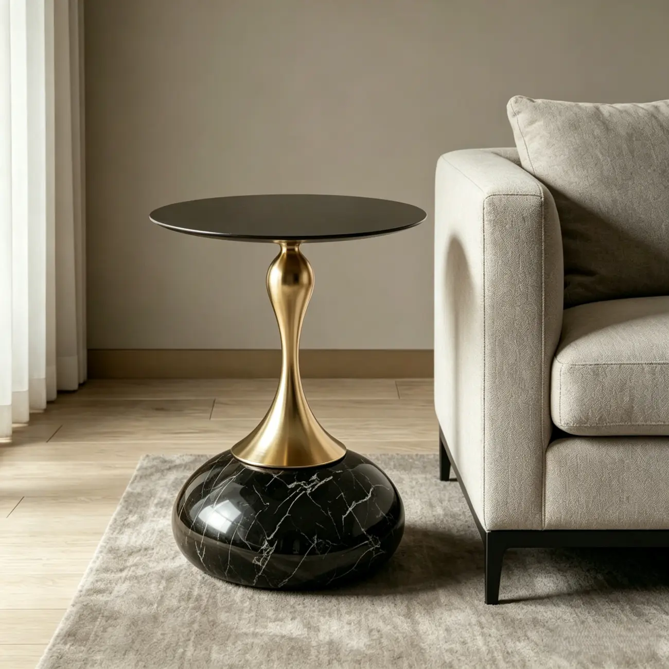 Glam Gold Stone Round Side Table for Living Room Image - 3 | homeyfad