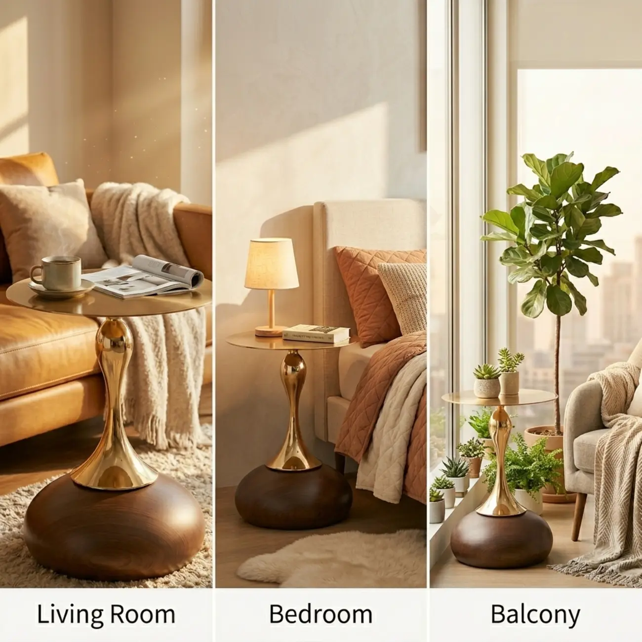 Glam Gold Stone Round Side Table for Living Room Image - 8 | homeyfad