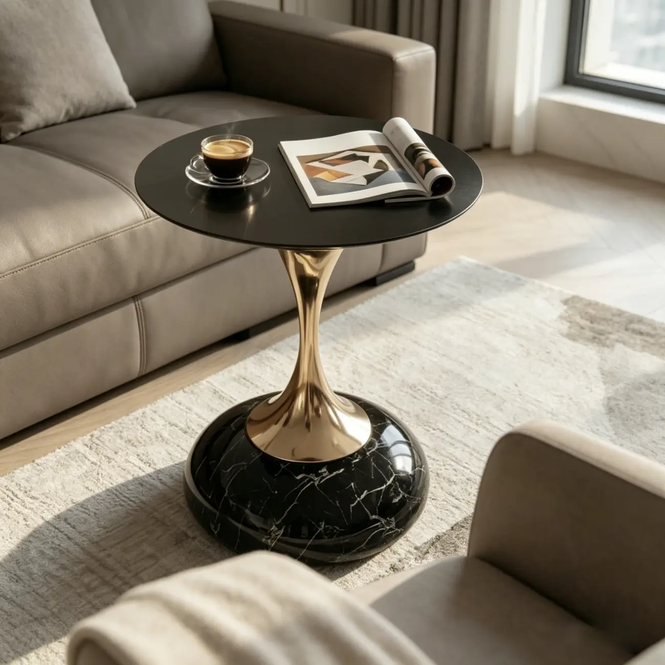 Glam Gold Stone Round Side Table for Living Room Image - 6 | homeyfad