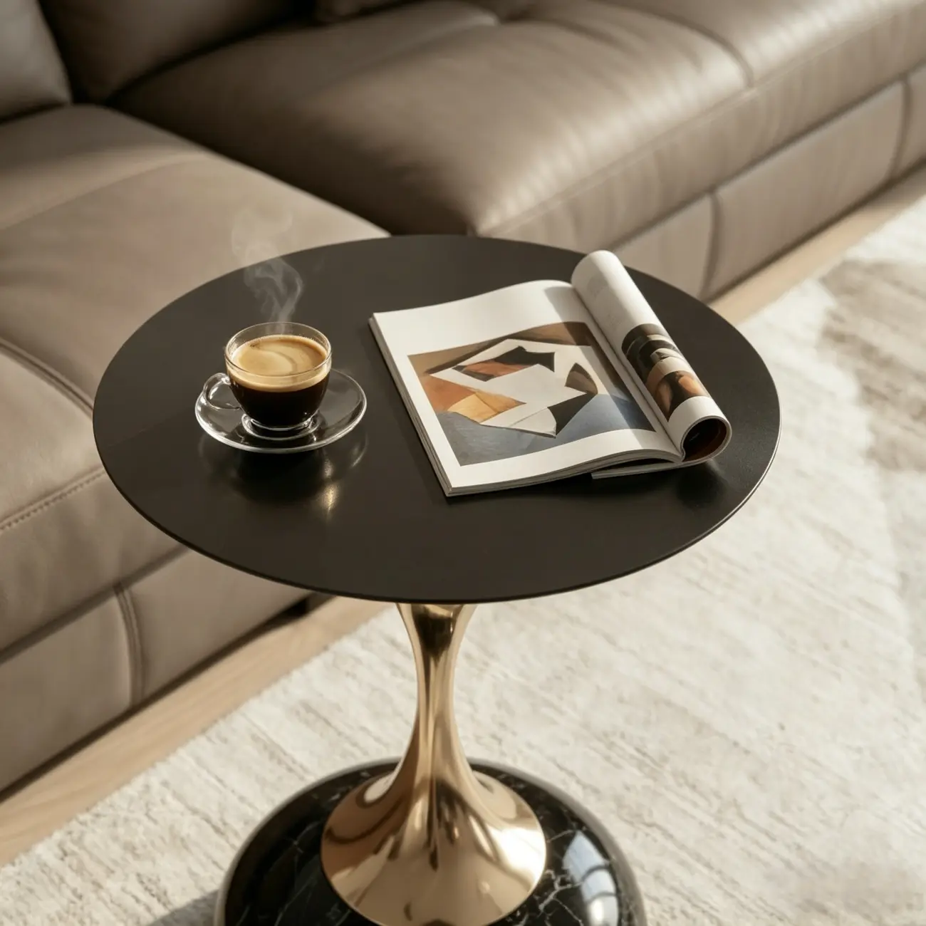 Glam Gold Stone Round Side Table for Living Room Image - 7 | homeyfad