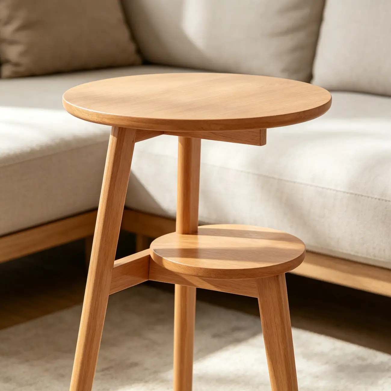 Brown Tripod Base Wood Round Side Table with Storage Image - 5 | homeyfad