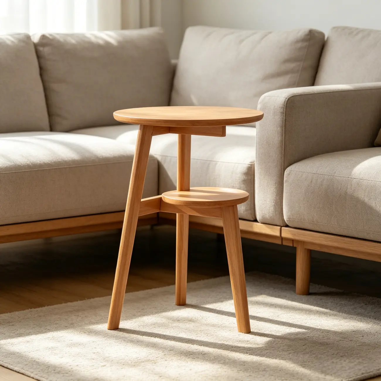 Brown Tripod Base Wood Round Side Table with Storage Image - 4 | homeyfad