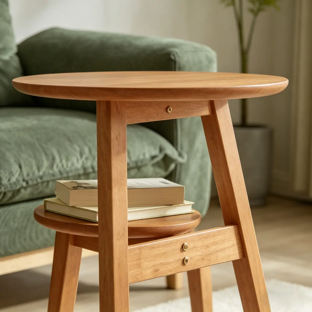 Brown Tripod Base Wood Round Side Table with Storage Image - 6 | homeyfad