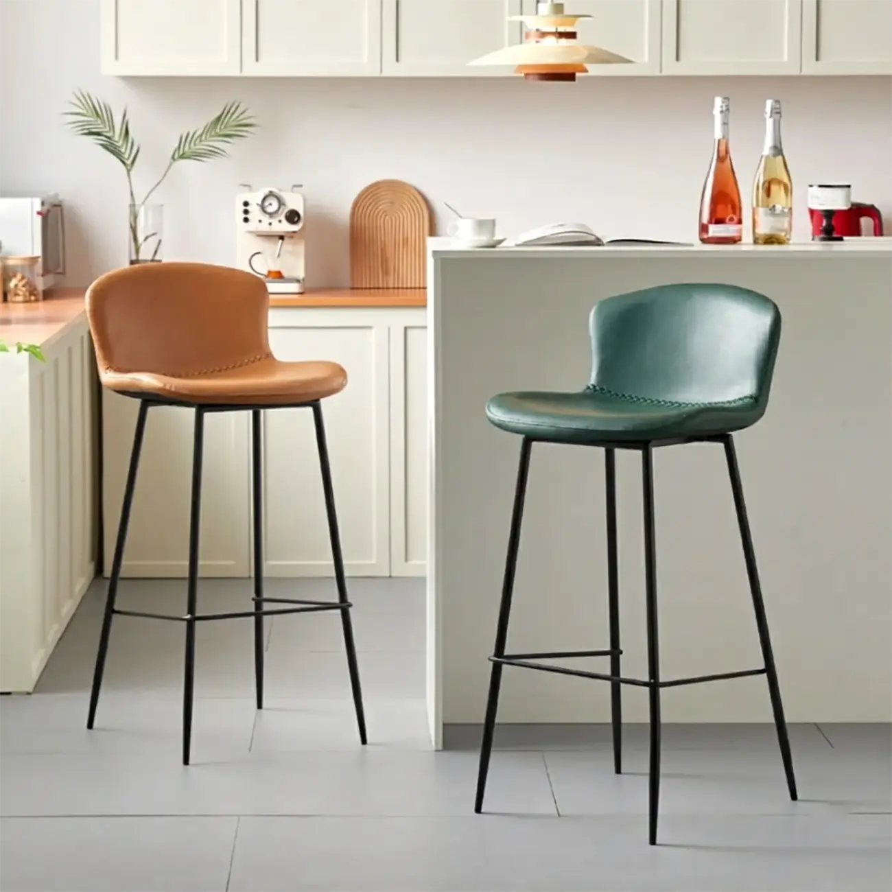 Modern Metal Frame Leather Cushion Low Back Bar Stool Image - 1 | homeyfad