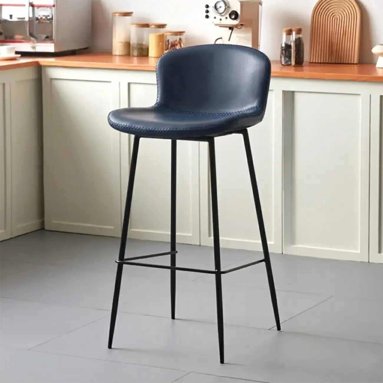 Modern Metal Frame Leather Cushion Low Back Bar Stool Image - 10 | homeyfad