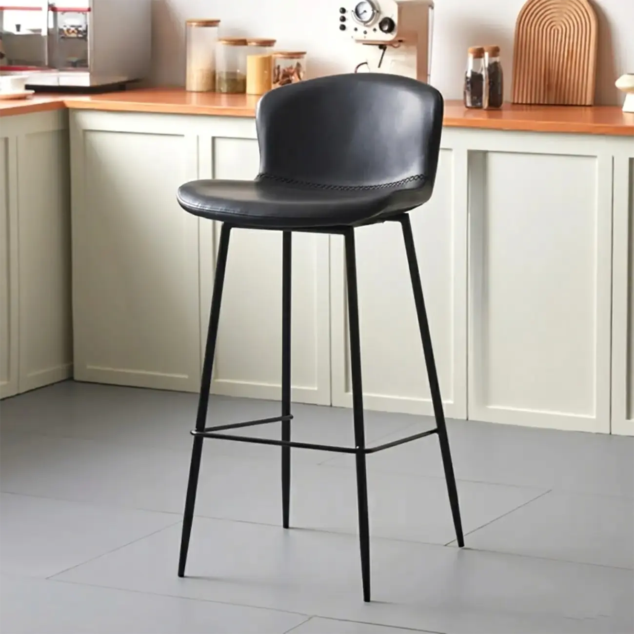Modern Metal Frame Leather Cushion Low Back Bar Stool Image - 8 | homeyfad