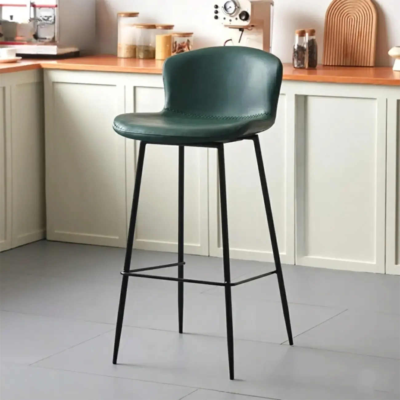 Modern Metal Frame Leather Cushion Low Back Bar Stool Image - 12 | homeyfad