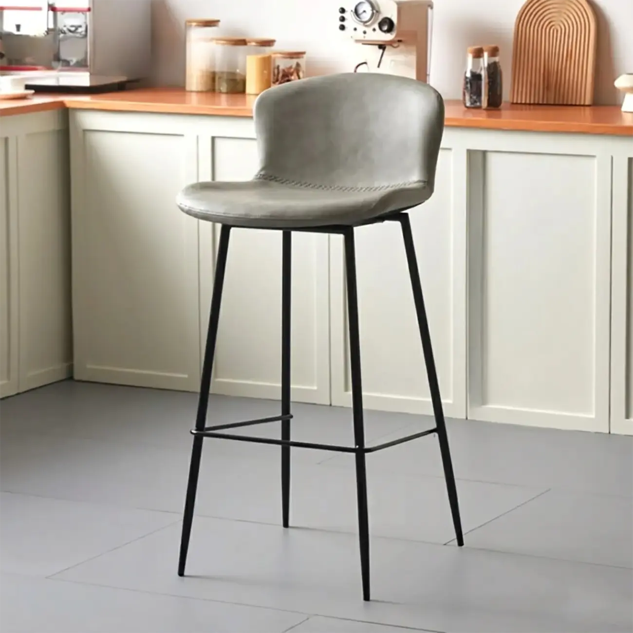 Modern Metal Frame Leather Cushion Low Back Bar Stool Image - 16 | homeyfad