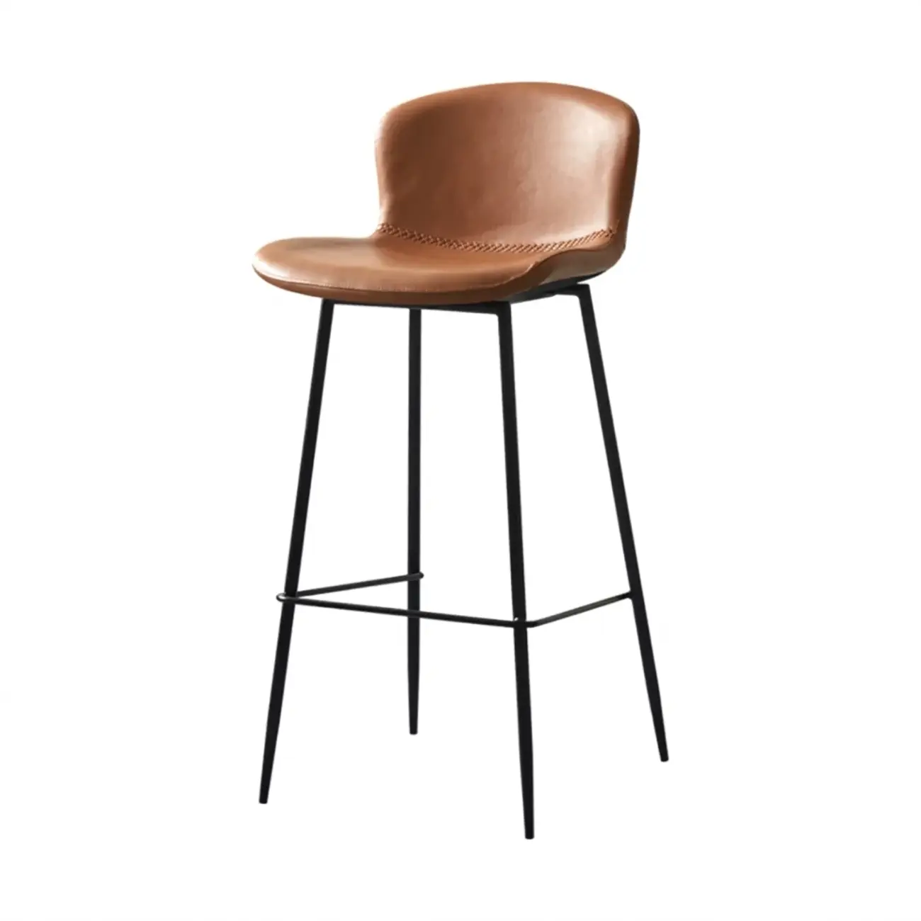 Modern Metal Frame Leather Cushion Low Back Bar Stool Image - 17 | homeyfad