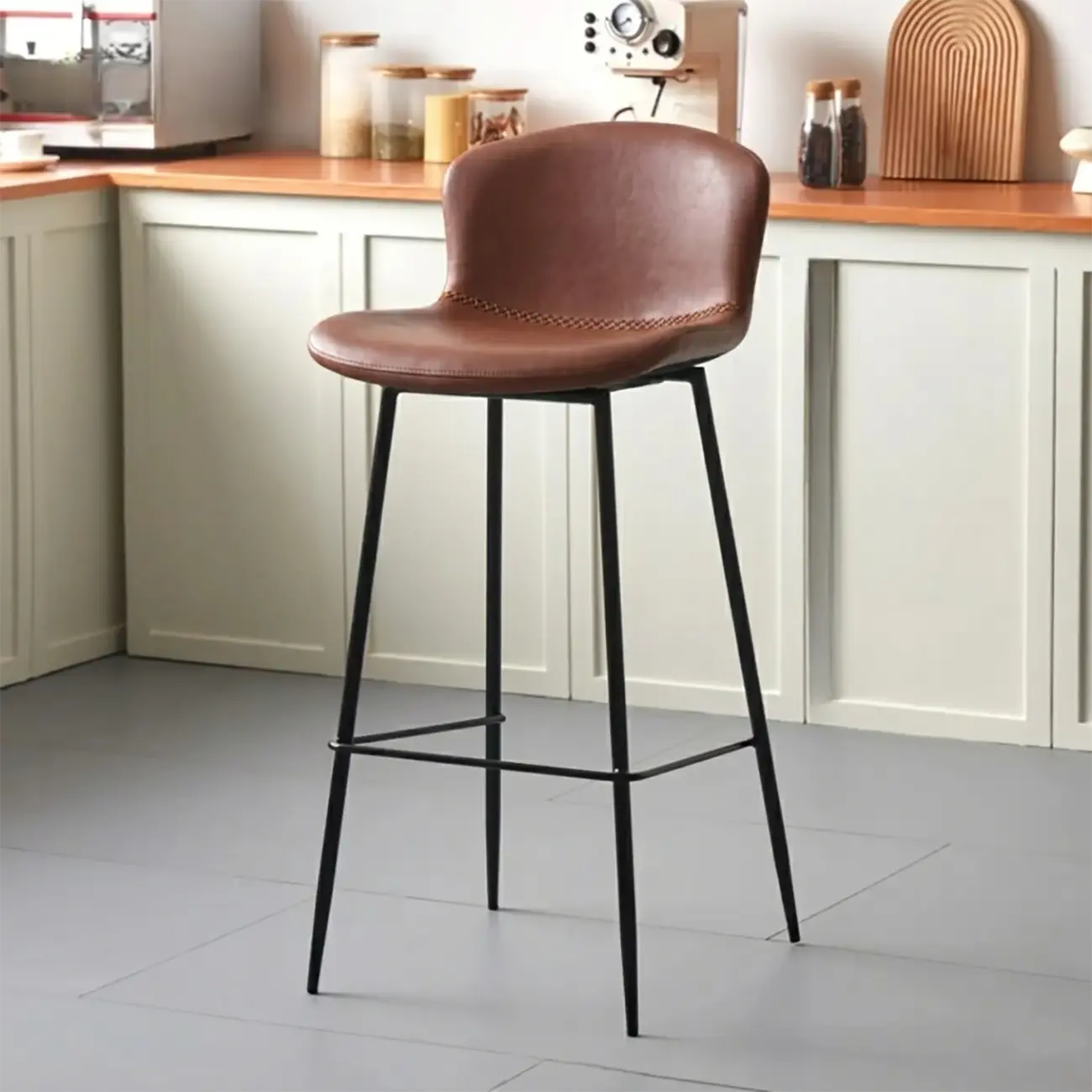 Modern Metal Frame Leather Cushion Low Back Bar Stool Image - 13 | homeyfad