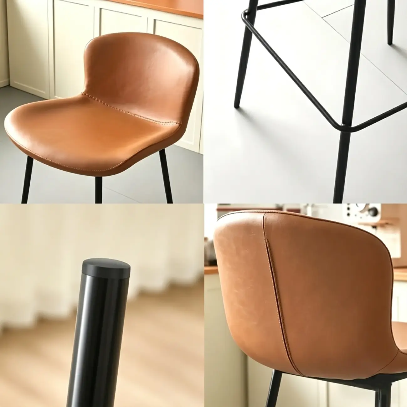 Modern Metal Frame Leather Cushion Low Back Bar Stool Image - 6 | homeyfad