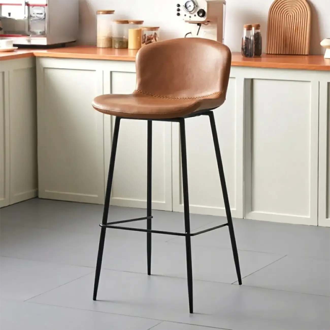 Modern Metal Frame Leather Cushion Low Back Bar Stool Image - 11 | homeyfad