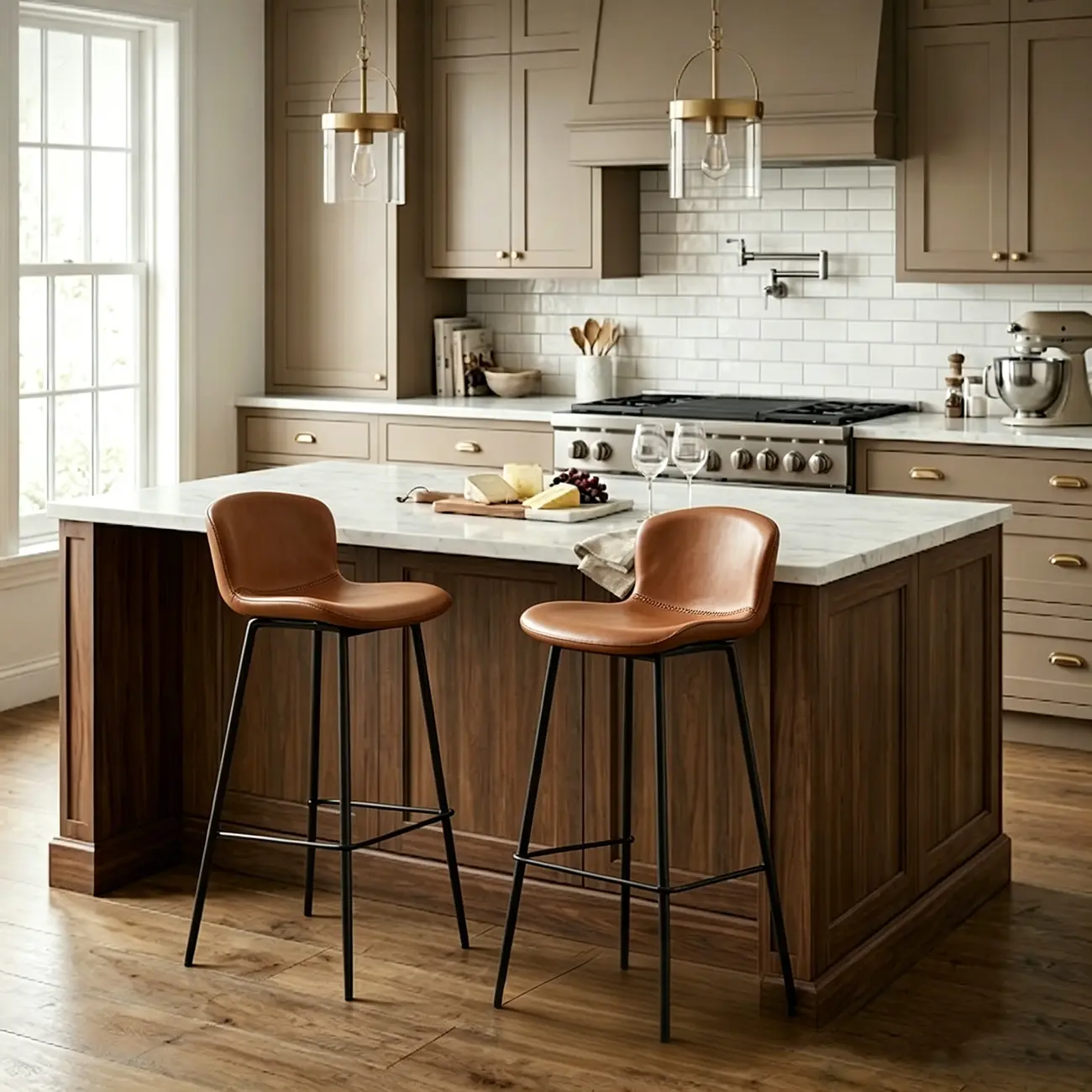 Modern Metal Frame Leather Cushion Low Back Bar Stool Image - 3 | homeyfad
